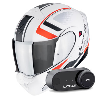 System Scorpion Exo 930 Evo Ardens Matt White Black Red + Kit Bluetooth Lokui K30