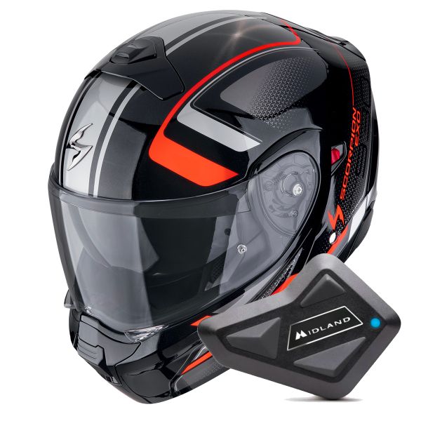 System Scorpion Exo 930 Evo Ardens Metal Black Red + Kit Bluetooth BT Mini