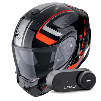System Scorpion Exo 930 Evo Ardens Metal Black Red + Kit Bluetooth Lokui K30