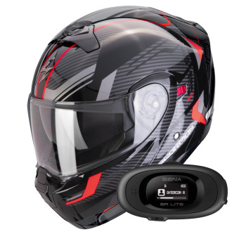 System Scorpion Exo 930 Evo Sikon Black Silver Red + Kit bluetooth 5R Lite