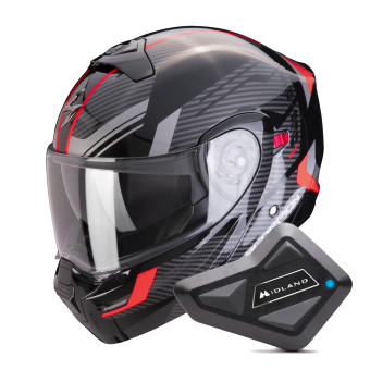 System Scorpion Exo 930 Evo Sikon Black Silver Red + Kit Bluetooth BT Mini