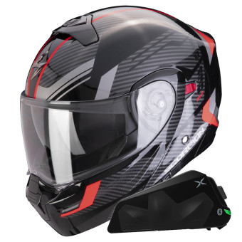 System Scorpion Exo 930 Evo Sikon Black Silver Red + Bluetooth-Kit Exo-Com Link-1C