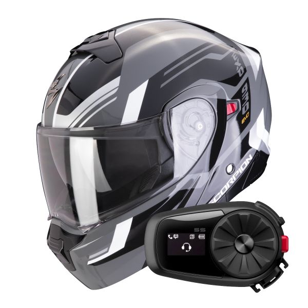 System Scorpion Exo 930 Evo Sikon Grey Black White + Kit Bluetooth 5S Solo