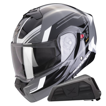 System Scorpion Exo 930 Evo Sikon Grey Black White + Bluetooth-Kit Exo-Com Link-1