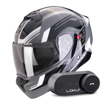 Casque System Scorpion Exo 930 Evo Sikon Grey Black White + Kit Bluetooth Lokui K30 Casque System Scorpion Exo 930 Evo Sikon Grey Black White + Kit Bluetooth Lokui K30