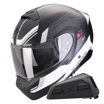 System Scorpion Exo 930 Evo Sikon Matt Black White + Bluetooth-Kit Exo-Com Link-1