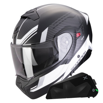 System Scorpion Exo 930 Evo Sikon Matt Black White + Bluetooth-Kit Exo-Com Link-1C