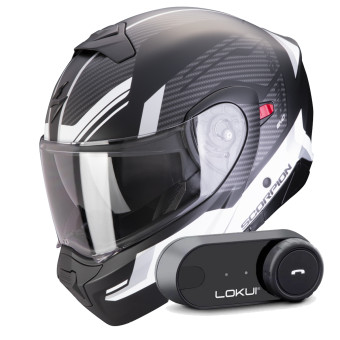 System Scorpion Exo 930 Evo Sikon Matt Black White + Kit Bluetooth Lokui K30
