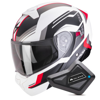 System Scorpion Exo 930 Evo Sikon Matt White Black Red + Kit Bluetooth BT Mini