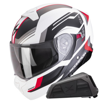System Scorpion Exo 930 Evo Sikon Matt White Black Red + Bluetooth-Kit Exo-Com Link-1