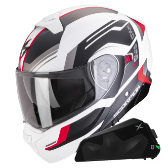 System Scorpion Exo 930 Evo Sikon Matt White Black Red + Kit bluetooth Exo-Com Link-1C