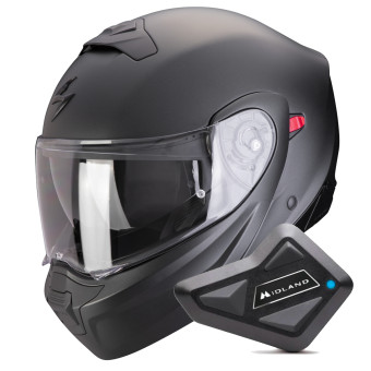System Scorpion Exo 930 Evo Solid Matt Pearl Black + Kit Bluetooth BT Mini