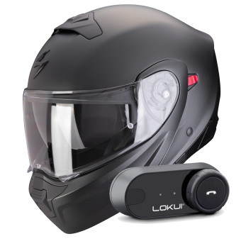 System Scorpion Exo 930 Evo Solid Matt Pearl Black + Kit Bluetooth Lokui K30