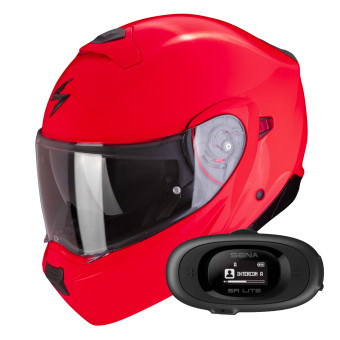 System Scorpion Exo 930 Evo Solid Neon Red + Kit bluetooth 5R Lite