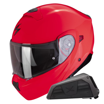 System Scorpion Exo 930 Evo Solid Neon Red + Kit bluetooth Exo-Com Link-1