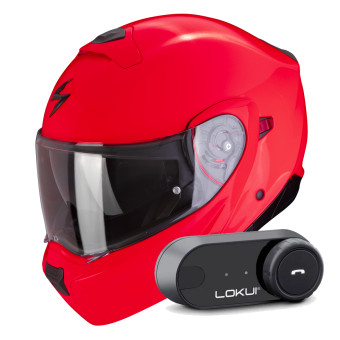 System Scorpion Exo 930 Evo Solid Neon Red + Kit Bluetooth Lokui K30