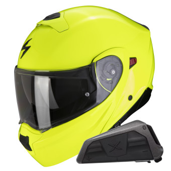 System Scorpion Exo 930 Evo Solid Neon Yellow + Kit bluetooth Exo-Com Link-1