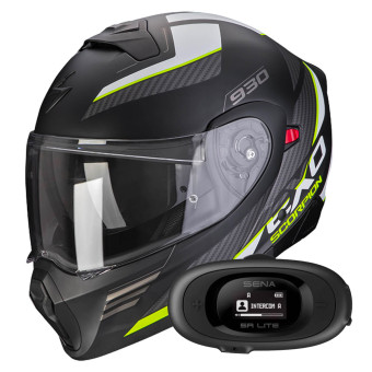 System Scorpion Exo 930 Navig Black Matt Yellow Fluo + Kit bluetooth 5R Lite