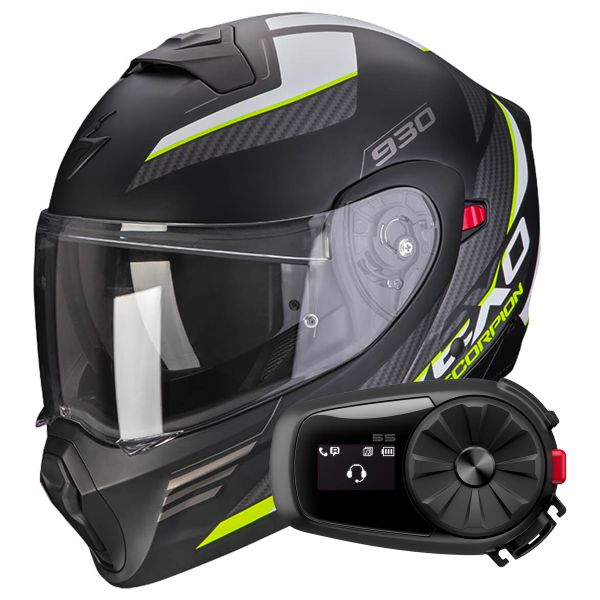 System Scorpion Exo 930 Navig Black Matt Yellow Fluo + Kit Bluetooth 5S