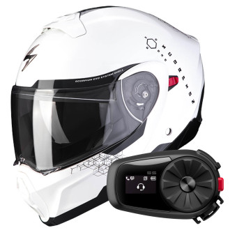 System Scorpion Exo 930 Shot Pearl White Black + Kit Bluetooth 5S