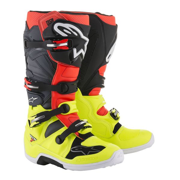 Cross Stiefel Alpinestars TECH 7 Yellow Fluo Red Gray Black