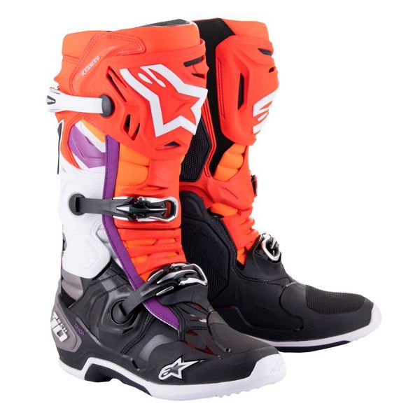 Cross Stiefel Alpinestars Tech 10 Black Red Fluo Orange Fluo White Cross Stiefel Alpinestars Tech 10 Black Red Fluo Orange Fluo White