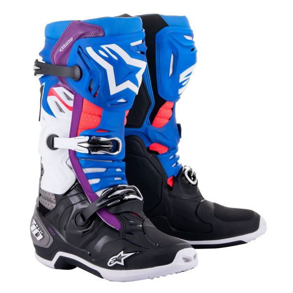 Cross Stiefel Alpinestars Tech 10 Supervented Black Enamel Blue Purple White Cross Stiefel Alpinestars Tech 10 Supervented Black Enamel Blue Purple White