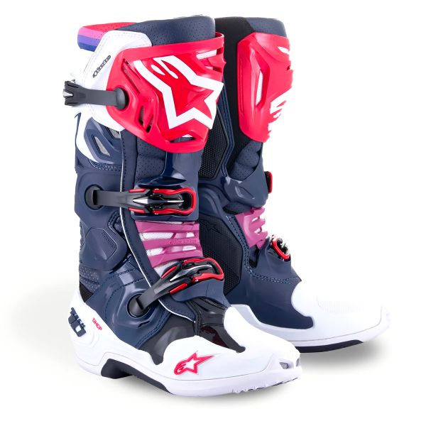 Cross Stiefel Alpinestars Tech 10 Supervented Night Navy White Rainbow Cross Stiefel Alpinestars Tech 10 Supervented Night Navy White Rainbow