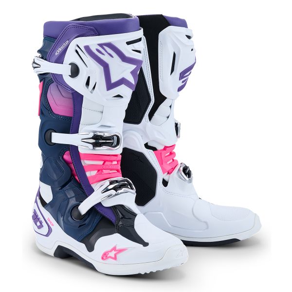 Cross Stiefel Alpinestars Tech 10 White Violet Navy Blue Pink Fluo