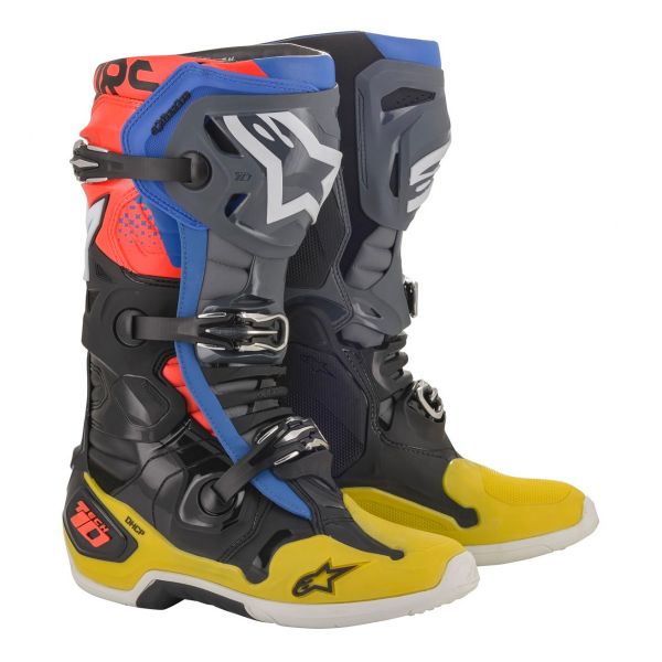 Cross Stiefel Alpinestars Tech 10 Black Yellow Blue Red Fluo
