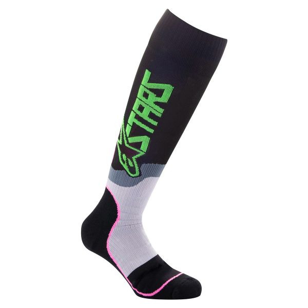 Cross Socken Alpinestars Mx Plus-2 Socks Black Green Neon Pink Fluo Kid