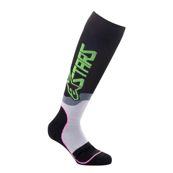 Cross Socken Alpinestars Mx Plus-2 Socks Black Green Neon Pink Fluo