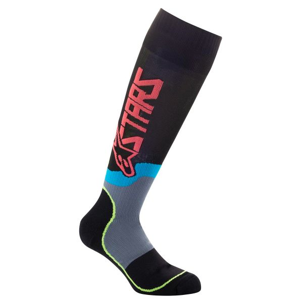 Cross Socken Alpinestars Mx Plus-2 Socks Black Yellow Fluo Coral Kid