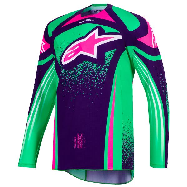Cross Trikot Alpinestars Techstar Nomur Jersey Deep Purple Green Pink Fluo
