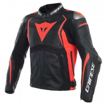 Motorradjacke Dainese Mugello Leather Black Fluo Red