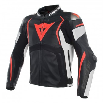 Motorradjacke Dainese Mugello Leather Black White Fluo Red