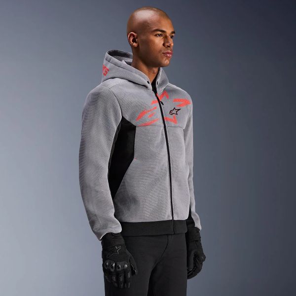 Alpinestars Chrome Superairflow Hoodie Black Mid Gray Red Fluo
