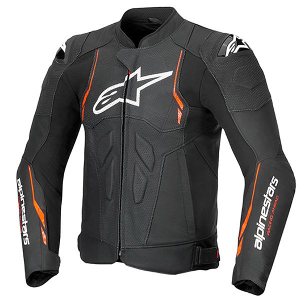 Motorradjacke Alpinestars Dusk Airflow Leather Black Red Fluo Motorradjacke Alpinestars Dusk Airflow Leather Black Red Fluo