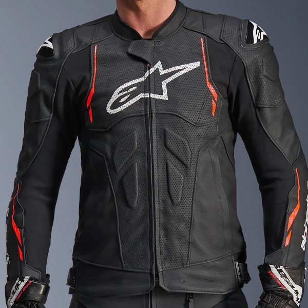 Alpinestars Dusk Airflow Leather Black Red Fluo