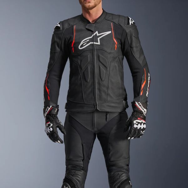 Alpinestars Dusk Airflow Leather Black Red Fluo