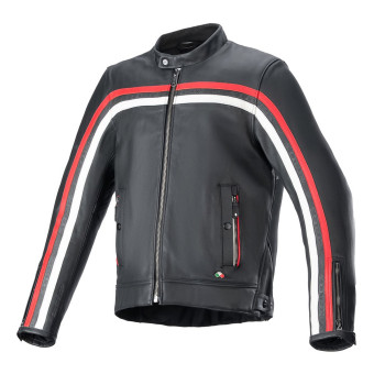 Motorradjacke Alpinestars Dyno Leather Black Ruby Red Ecru