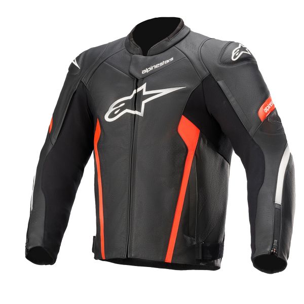 Motorradjacke Alpinestars Faster V2 Leather Black Red Fluo