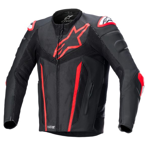 Motorradjacke Alpinestars Fusion Leather Black Red Fluo Motorradjacke Alpinestars Fusion Leather Black Red Fluo