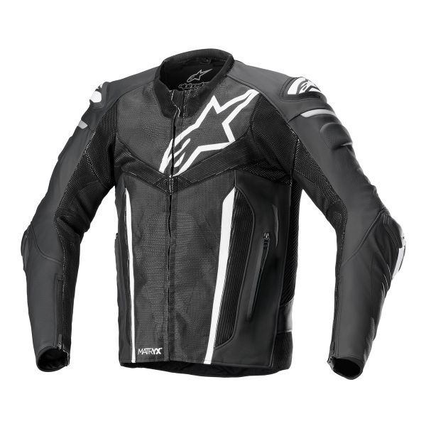 Motorradjacke Alpinestars Fusion Leather Black White Metallic Grey Motorradjacke Alpinestars Fusion Leather Black White Metallic Grey