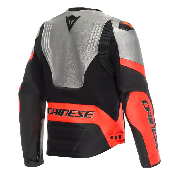Dainese Racing 5 Leather Silver Black Red Fluo