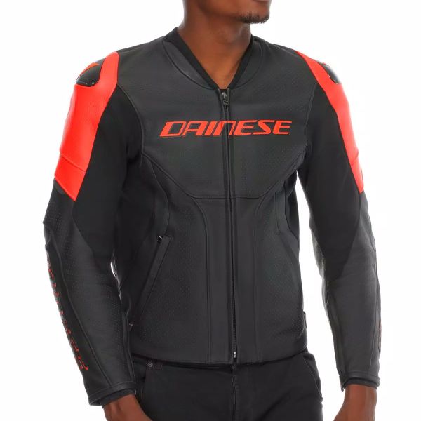 Dainese Racing 5 Perf Leather Black Red Fluo