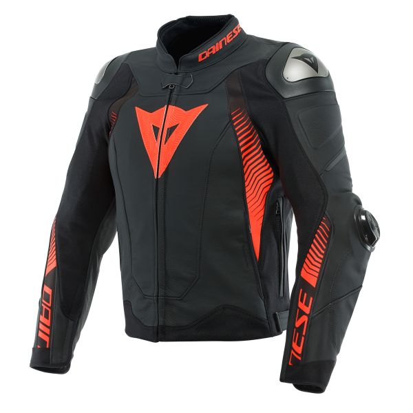 Motorradjacke Dainese Super Speed 4 Leather Black Matt Fluo Red
