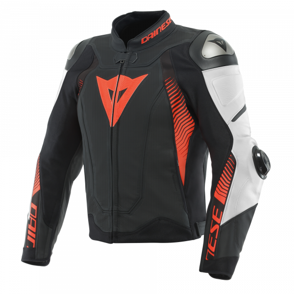 Motorradjacke Dainese Super Speed 4 Leather Perf Black Matt White Fluo Red Motorradjacke Dainese Super Speed 4 Leather Perf Black Matt White Fluo Red
