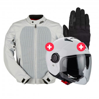 Motorradjacke Furygan Genesis Mistral Evo 2 Pearl + Exo City White + Jet D3O