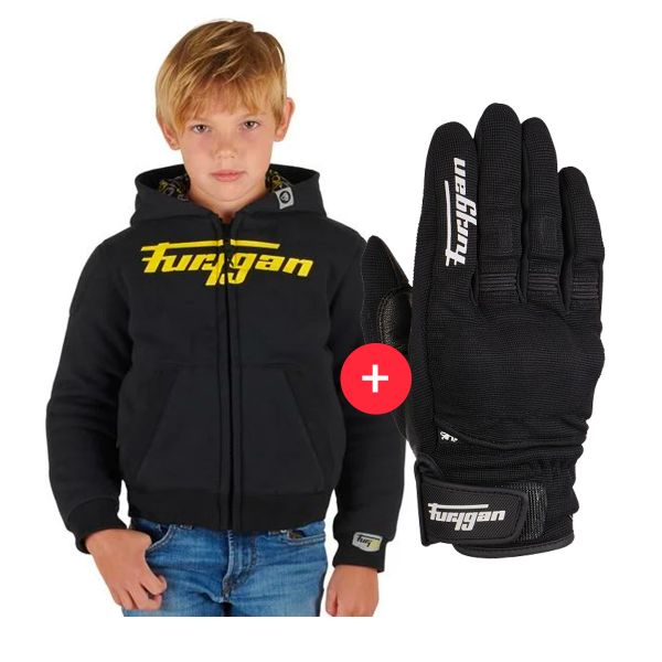 Motorradjacke Furygan Luxio Kid Black Fluo Yellow + Jet Kid D3O Black White